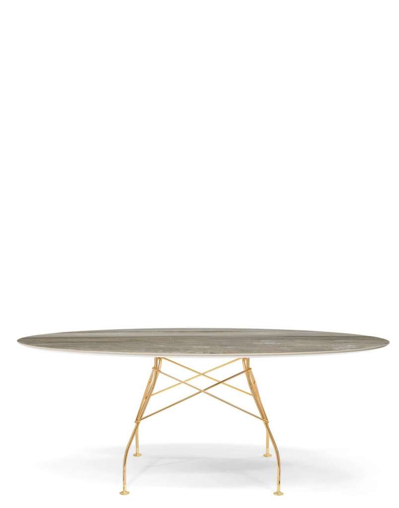 Kartell - Glossy Tisch - MG Tropical Grey - oval - Gestell gold - indoor