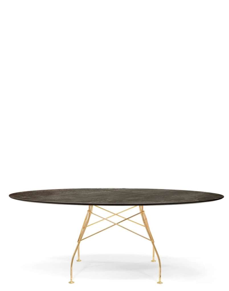 Kartell - Glossy Tisch - CN Aged Bronze - oval - Gestell gold - indoor
