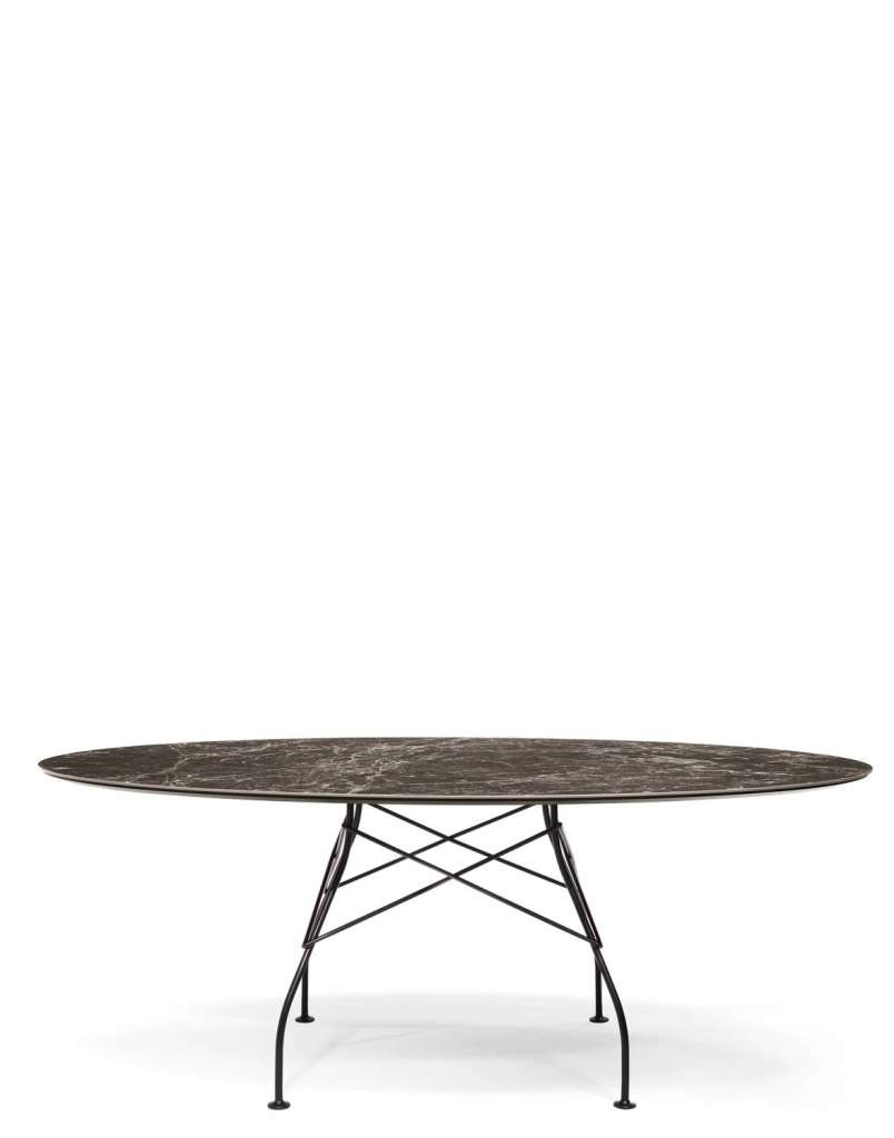 Kartell - Glossy Tisch - MM Brown Emperador - oval - Gestell black - indoor