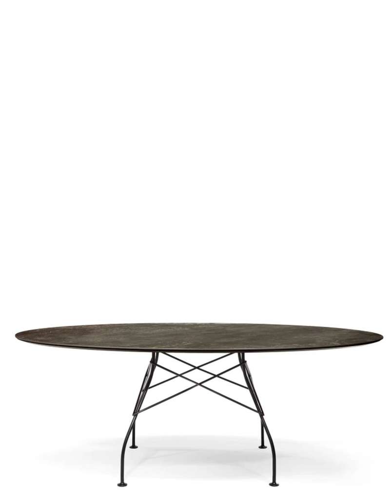 Kartell - Glossy Tisch - CN Aged Bronze - oval - Gestell black - indoor