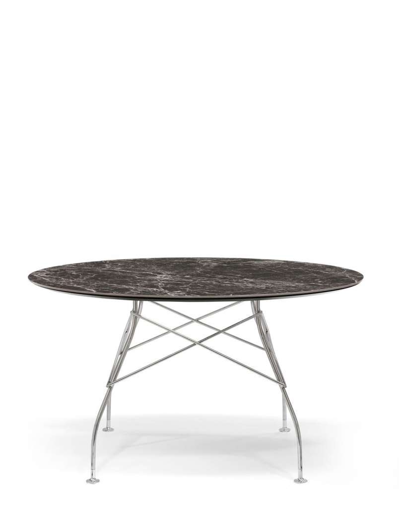 Kartell - Glossy Tisch - MM Brown Emperador - Gestell chrome - rund - indoor