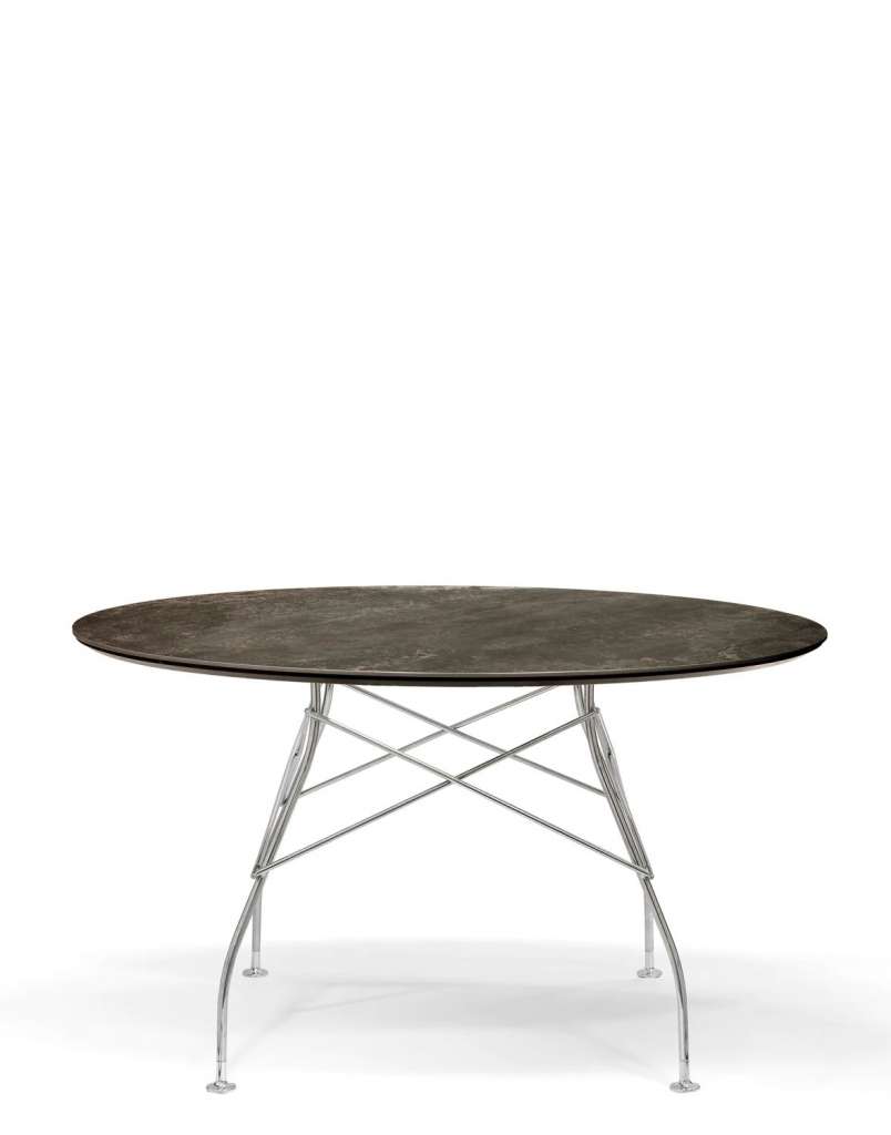 Kartell - Glossy Tisch - CN Aged Bronze - Gestell chrome - rund - indoor