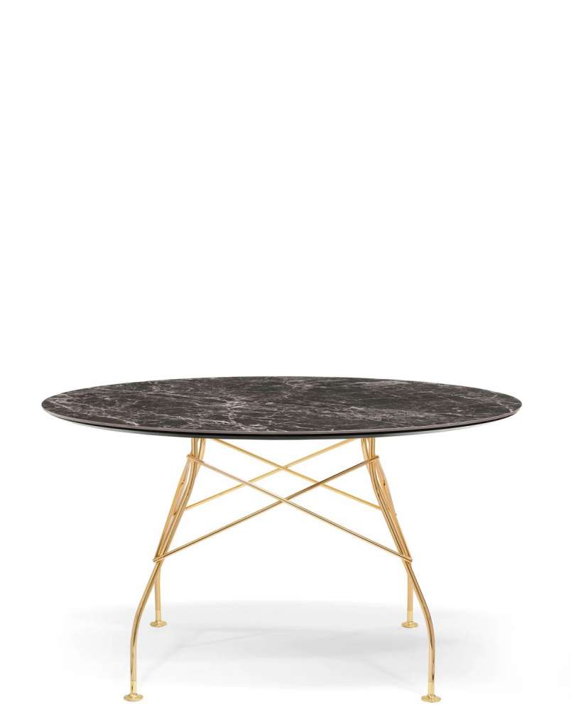 Kartell - Glossy Tisch - MM Brown Emperador - Gestell gold - rund - indoor