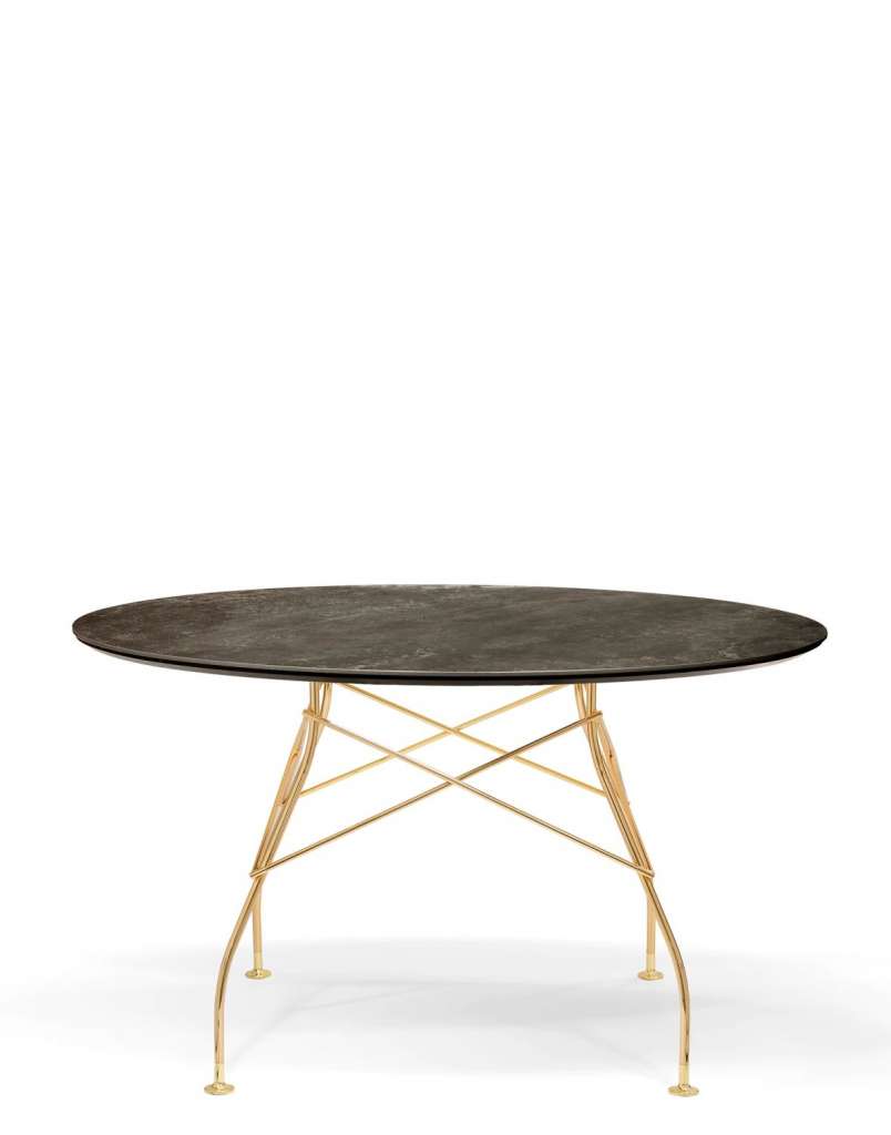 Kartell - Glossy Tisch - CN Aged Bronze - Gestell gold - rund - indoor