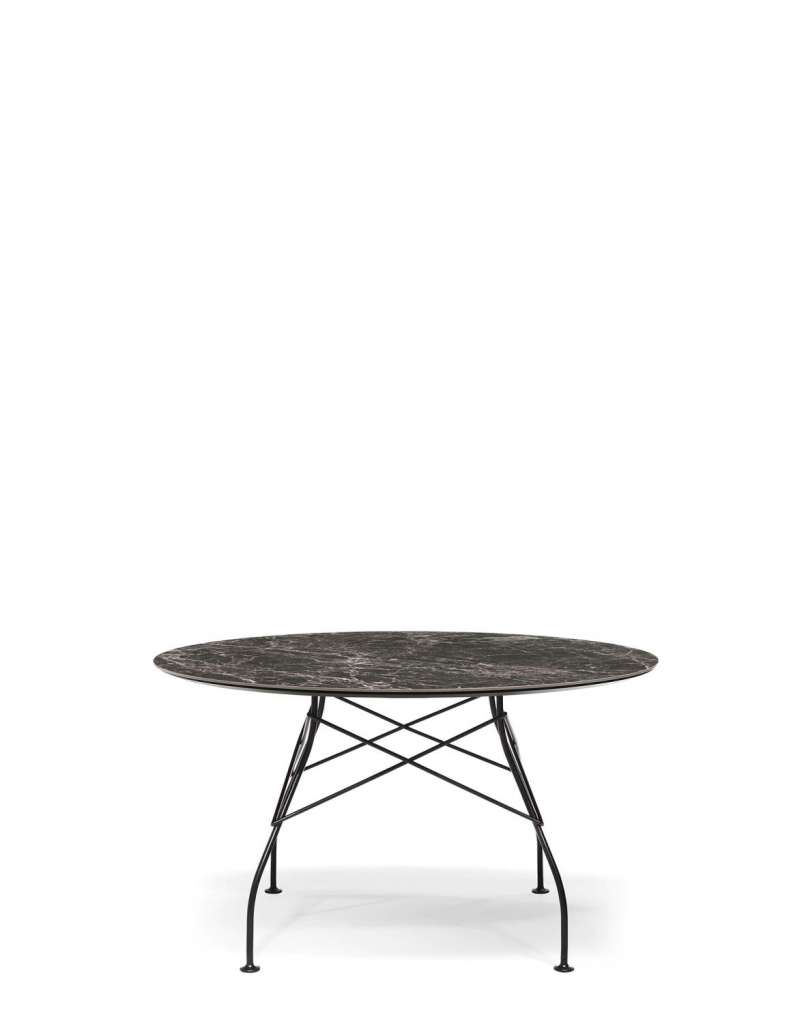 Kartell - Glossy Tisch - MM Brown Emperador - Gestell black - rund - indoor