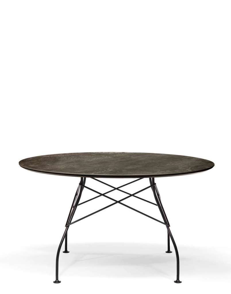 Kartell - Glossy Tisch - CN Aged Bronze - Gestell black - rund - indoor