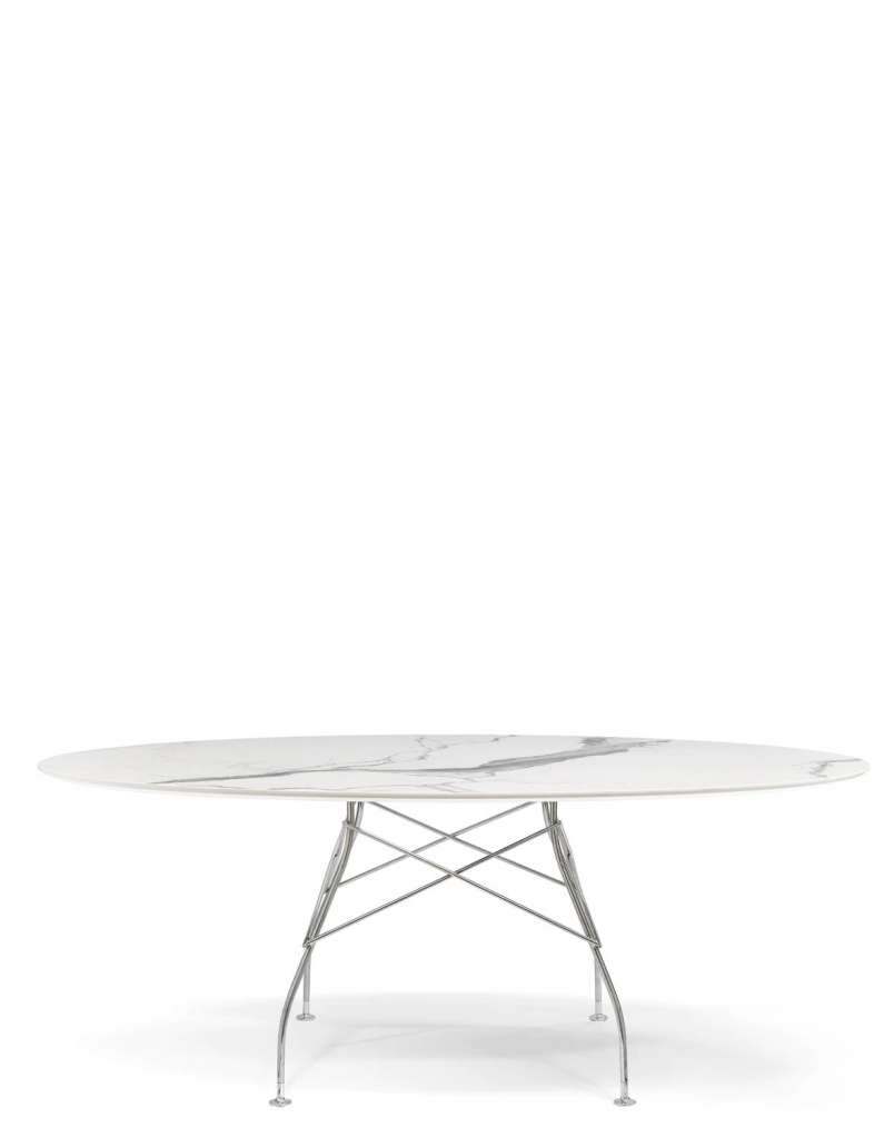 Kartell - Glossy Tisch - MB White - Gestell chrome - oval - indoor