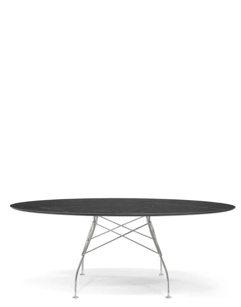 Kartell - Glossy Tisch - MN Black - Gestell chrome - oval - indoor