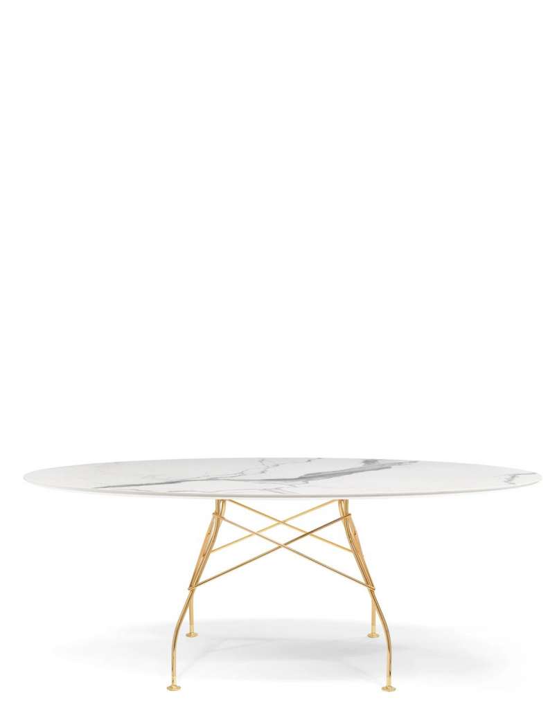Kartell - Glossy Tisch - MB White - Gestell gold - oval - indoor
