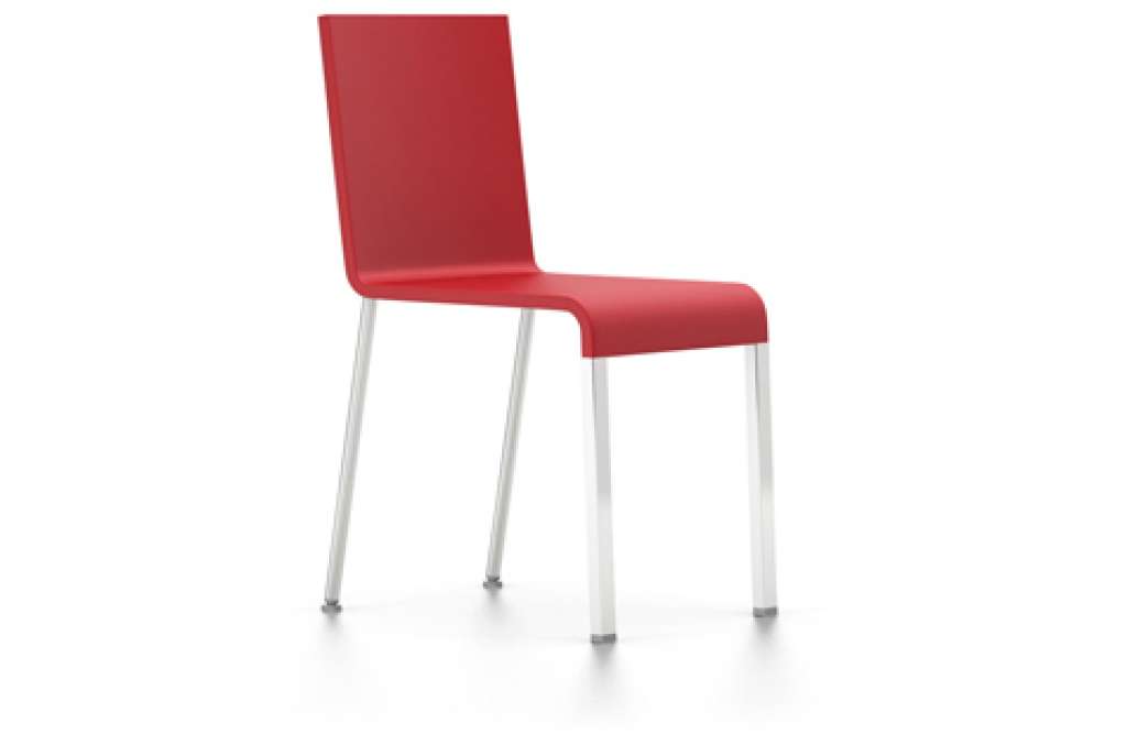 Vitra - .03 Stuhl - stapelbar - Untergestell glanzchrom - Filzgleiter für harte Böden - Sitzschale signalrot - signalrot - indoor