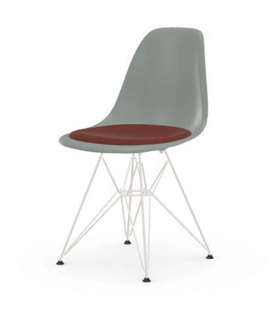 Vitra - DSR mit Sitzpolster - Gestell weiss - Hopsak96rot/cognac - 25 light grey - indoor