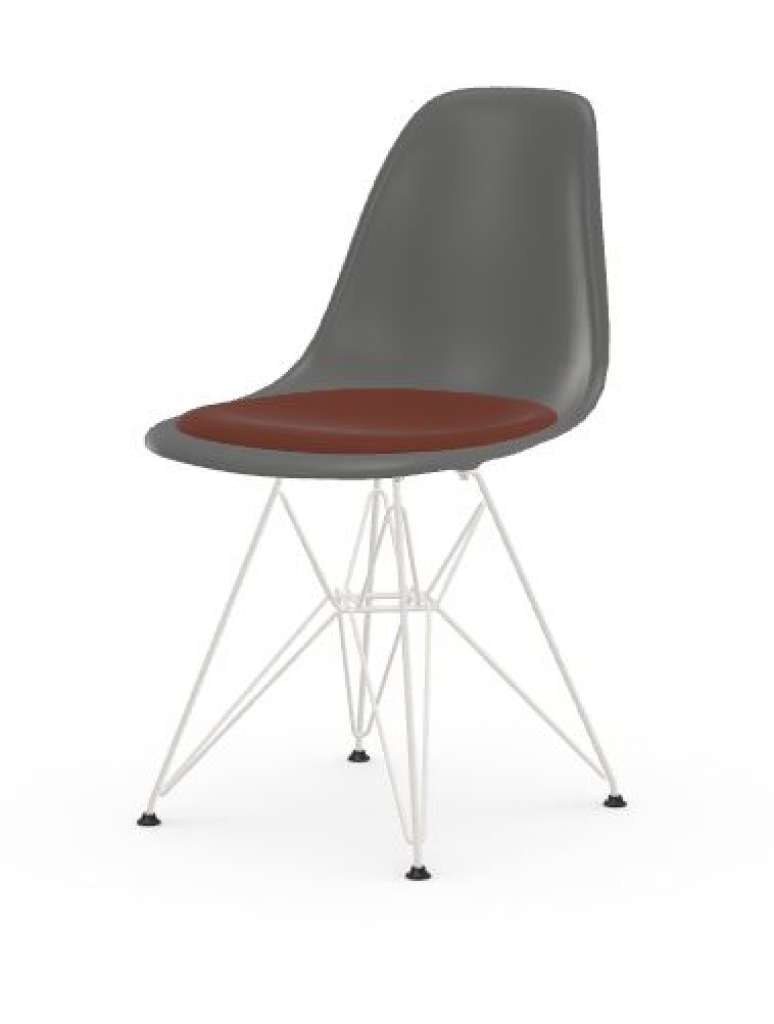 Vitra - DSR mit Sitzpolster - Gestell weiss - Hopsak96rot/cognac - 57 granite grey - indoor