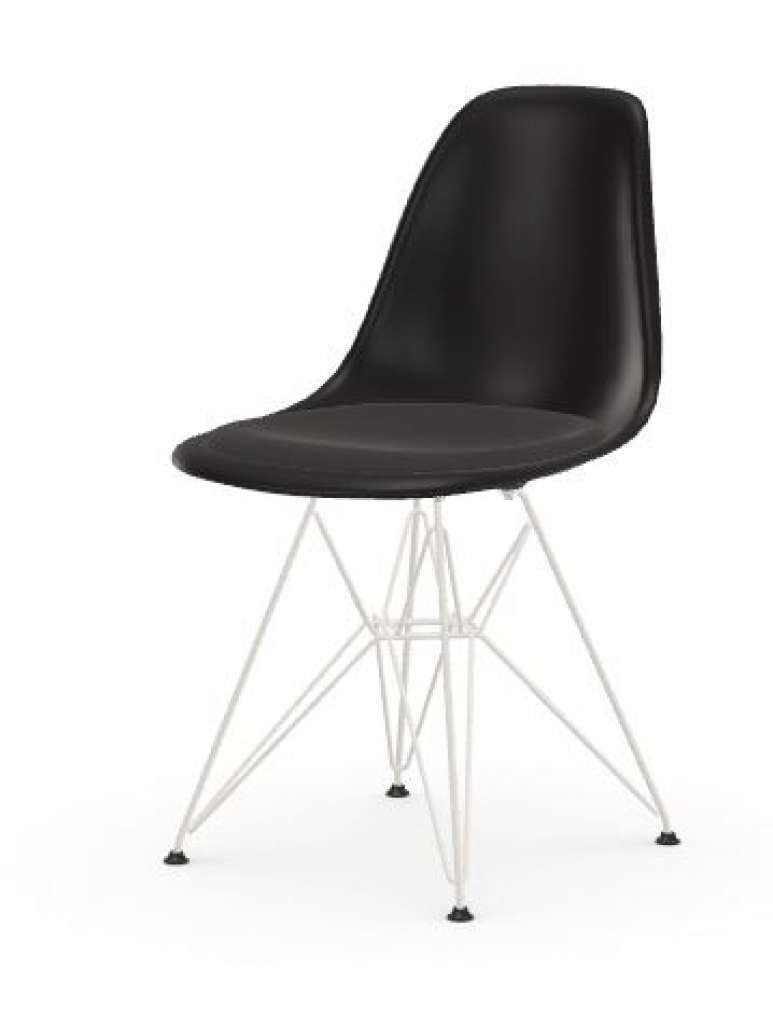 Vitra - DSR mit Sitzpolster - Gestell weiss - Hopsak05dunkelgrau - 14 deep black - indoor