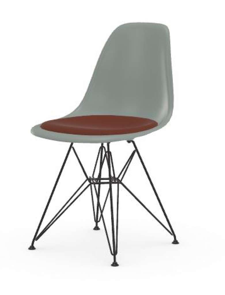 Vitra - DSR mit Sitzpolster - Gestell schwarz - Hopsak96rot/cognac - 25 light grey - indoor