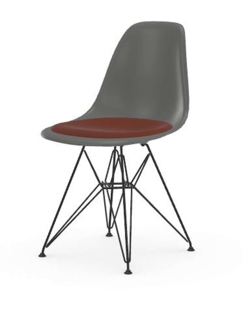 Vitra - DSR mit Sitzpolster - Gestell schwarz - Hopsak96rot/cognac - 57 granite grey - indoor