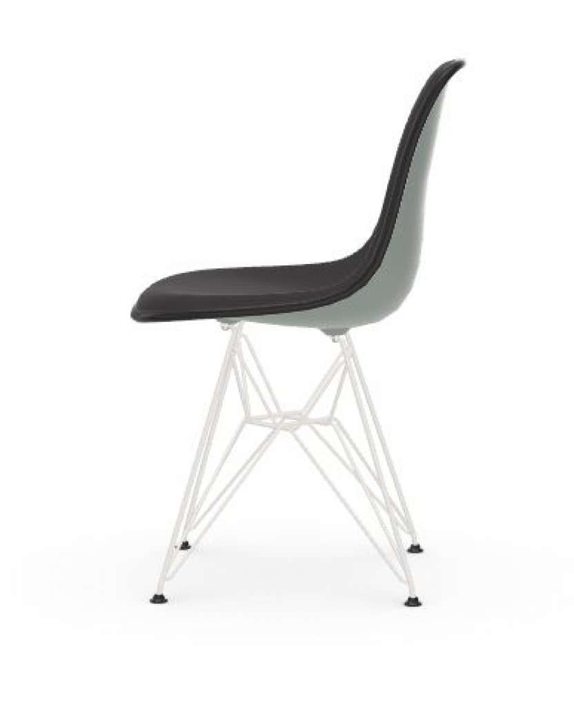 Vitra - DSR mit Vollpolster - Gestell weiss - Keder schwarz - HopsakDunkelgrau - 24 light grey - indoor