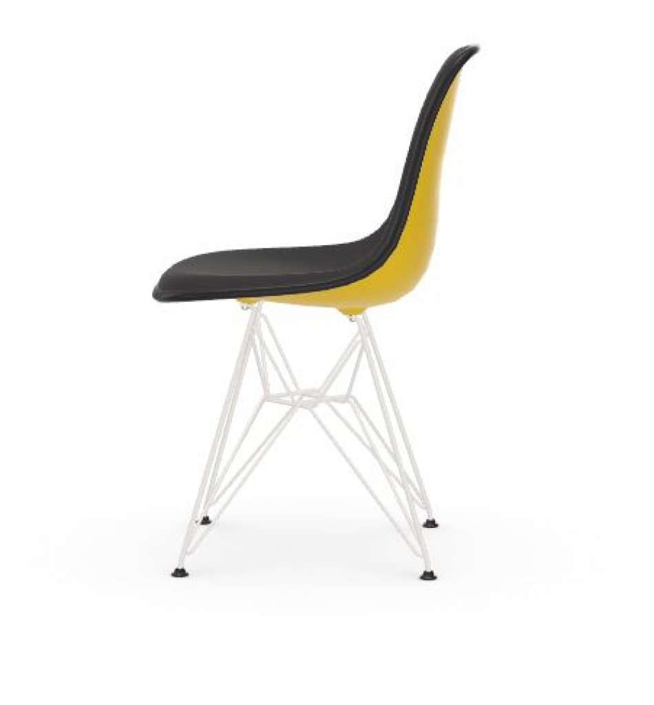 Vitra - DSR mit Vollpolster - Gestell weiss - Keder schwarz - HopsakDunkelgrau - 26 sunlight - indoor
