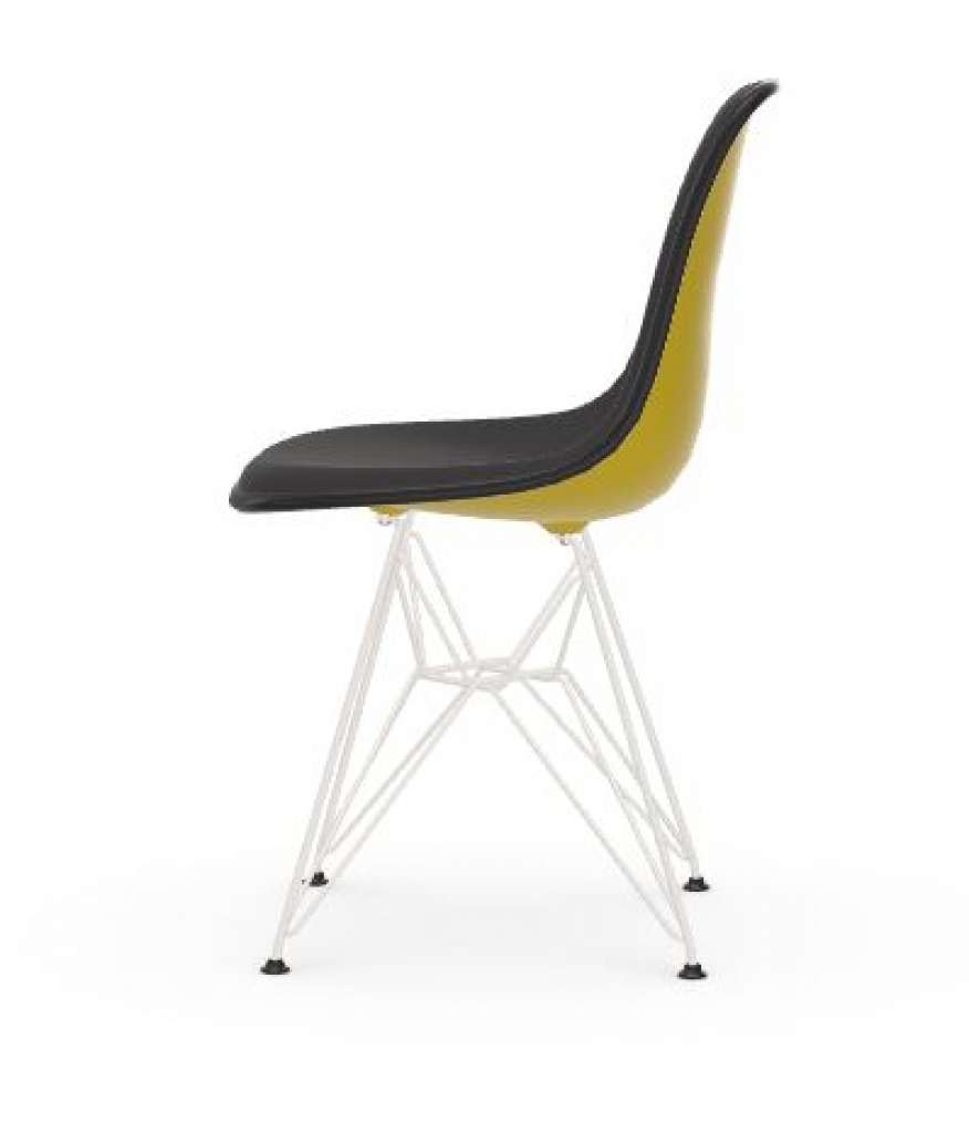 Vitra - DSR mit Vollpolster - Gestell weiss - Keder schwarz - HopsakDunkelgrau - 34 senf - indoor