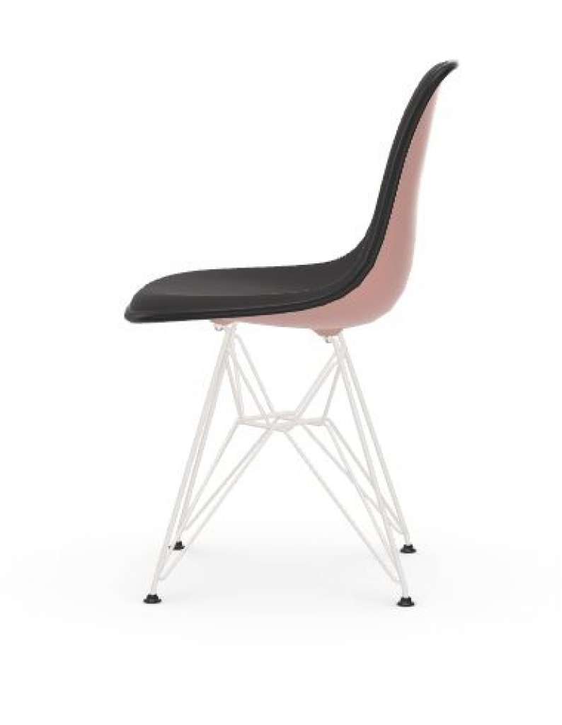 Vitra - DSR mit Vollpolster - Gestell weiss - Keder schwarz - HopsakDunkelgrau - 41 pale rose - indoor