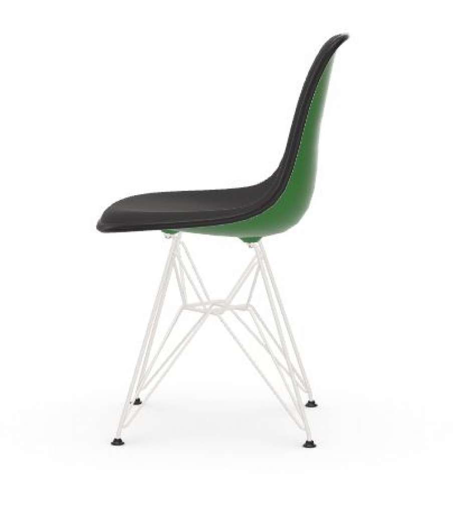 Vitra - DSR mit Vollpolster - Gestell weiss - Keder schwarz - HopsakDunkelgrau - 42 green - indoor