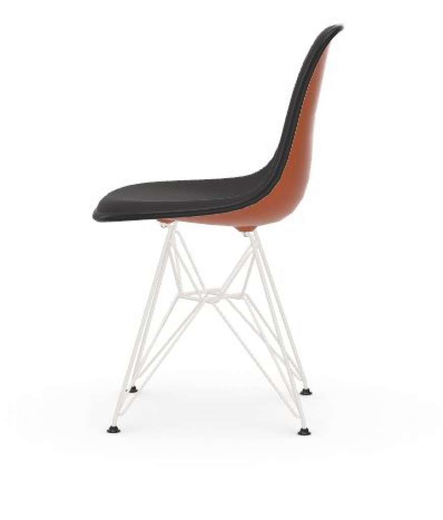 Vitra - DSR mit Vollpolster - Gestell weiss - Keder schwarz - HopsakDunkelgrau - 43 rusty orange - indoor