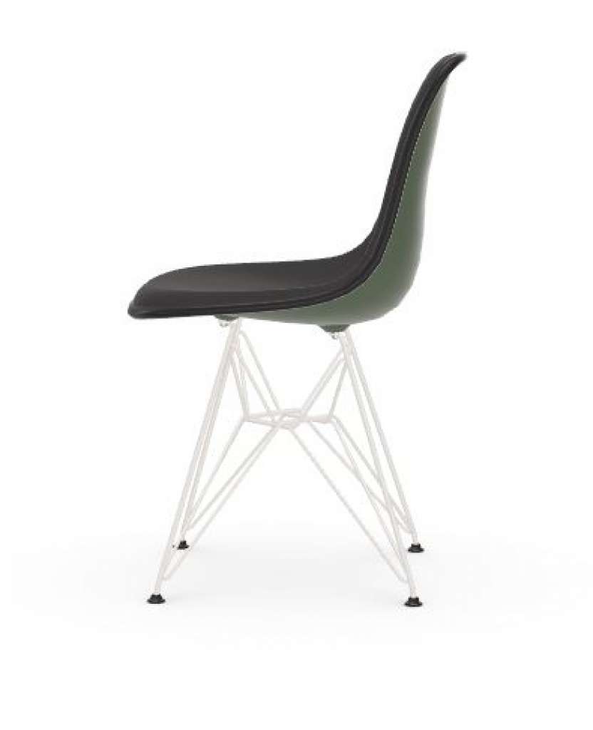 Vitra - DSR mit Vollpolster - Gestell weiss - Keder schwarz - HopsakDunkelgrau - 58 forest - indoor