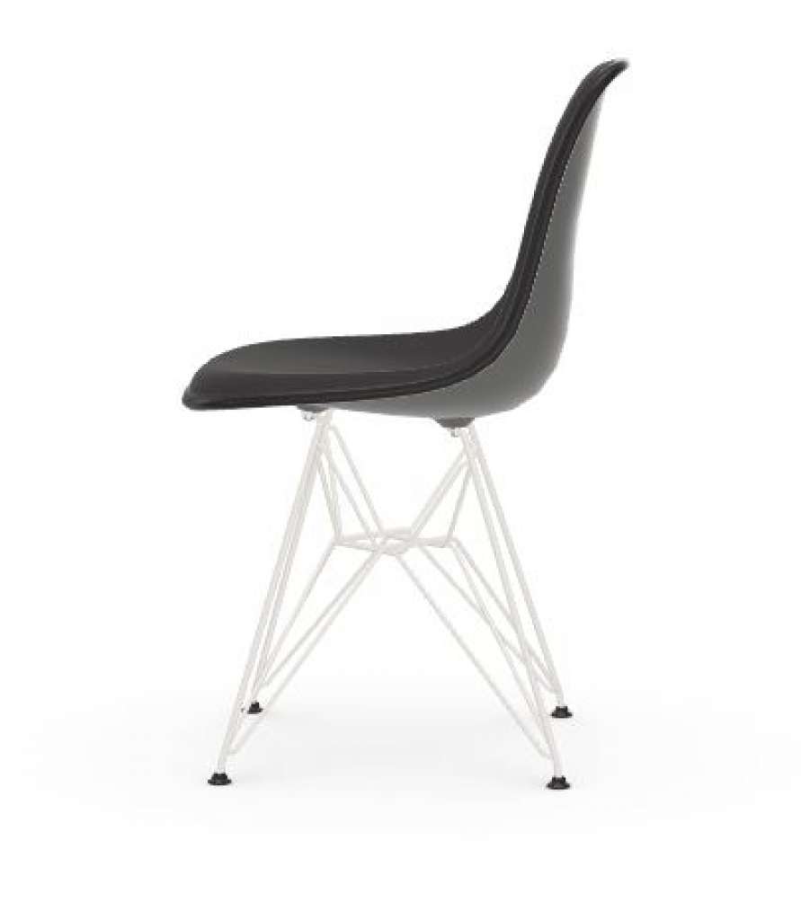 Vitra - DSR mit Vollpolster - Gestell weiss - Keder schwarz - HopsakDunkelgrau - 56 granite grey - indoor