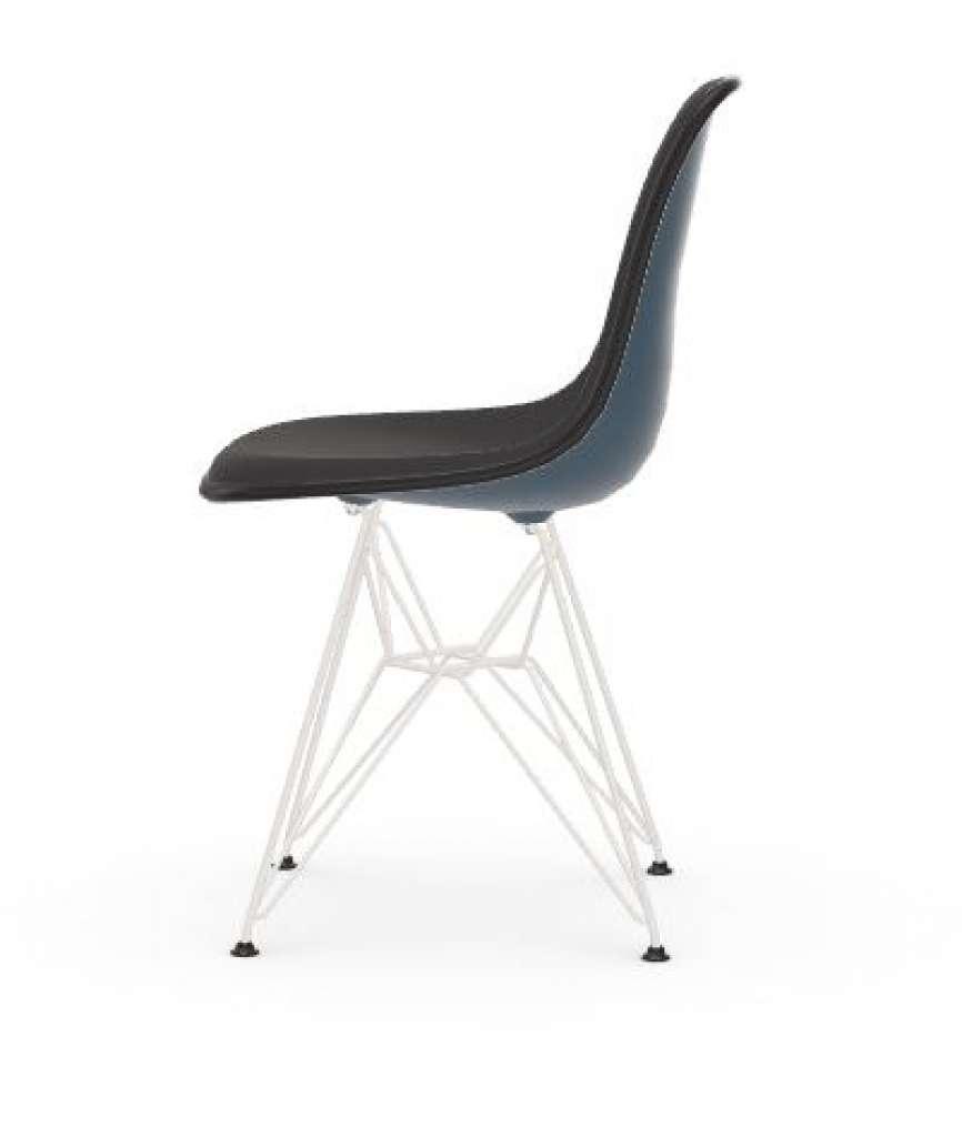 Vitra - DSR mit Vollpolster - Gestell weiss - Keder schwarz - HopsakDunkelgrau - 83 sea blue - indoor