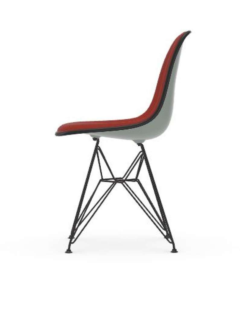 Vitra - DSR mit Vollpolster - Gestell weiss - Keder schwarz - HopsakRotCognac - 24 light grey - indoor