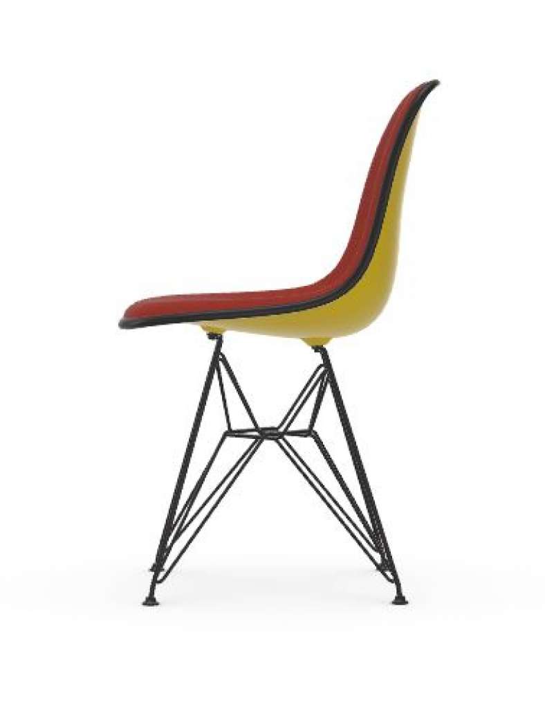 Vitra - DSR mit Vollpolster - Gestell weiss - Keder schwarz - HopsakRotCognac - 34 senf - indoor