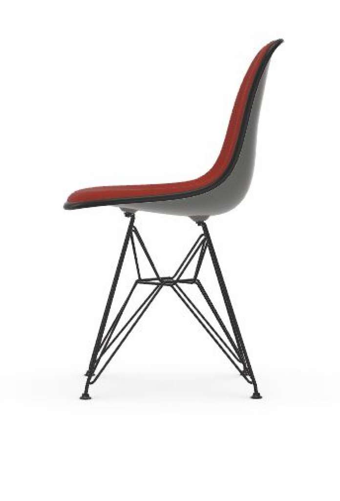 Vitra - DSR mit Vollpolster - Gestell weiss - Keder schwarz - HopsakRotCognac - 56 granite grey - indoor