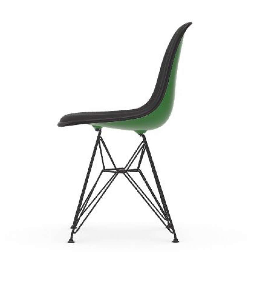 Vitra - DSR mit Vollpolster - Gestell weiss - Keder schwarz - HopsakDunkelgrau - 42 green - indoor