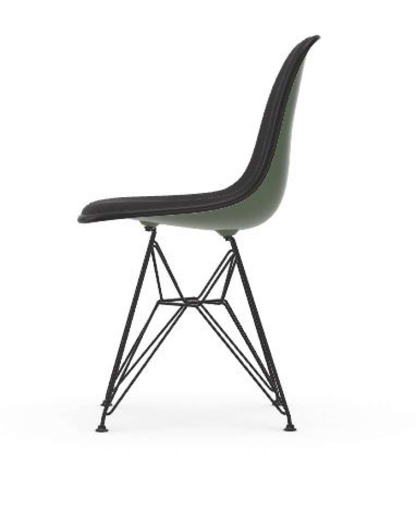 Vitra - DSR mit Vollpolster - Gestell weiss - Keder schwarz - HopsakDunkelgrau - 58 forest - indoor