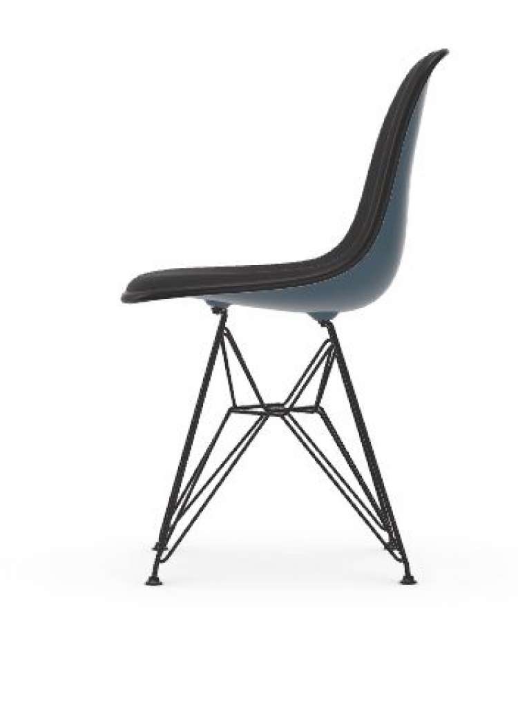 Vitra - DSR mit Vollpolster - Gestell weiss - Keder schwarz - HopsakDunkelgrau - 83 sea blue - indoor