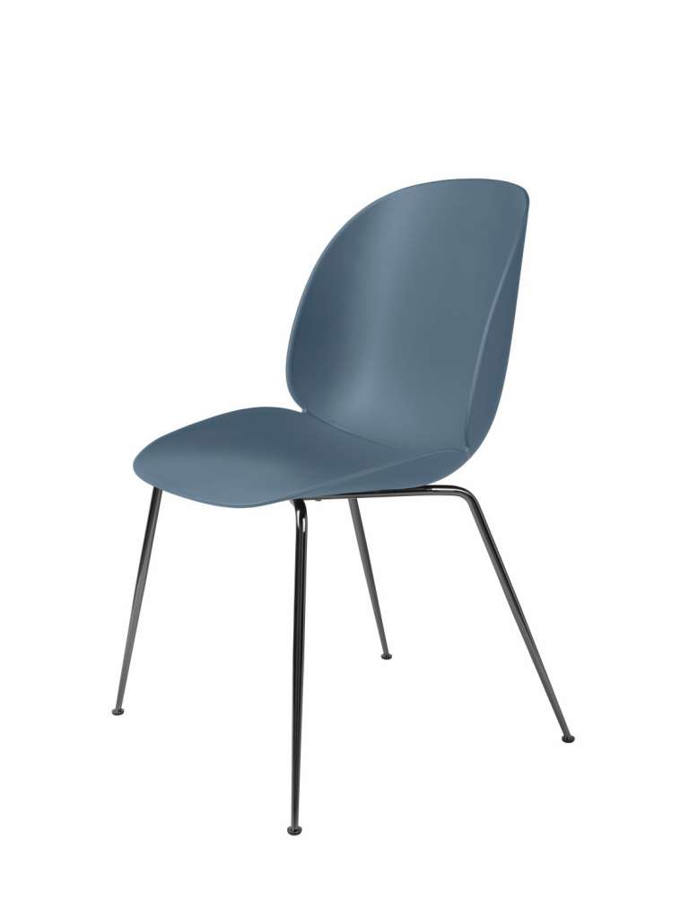 Gubi - Beetle Dining Stuhl - Gestell chrome - blau grau - indoor