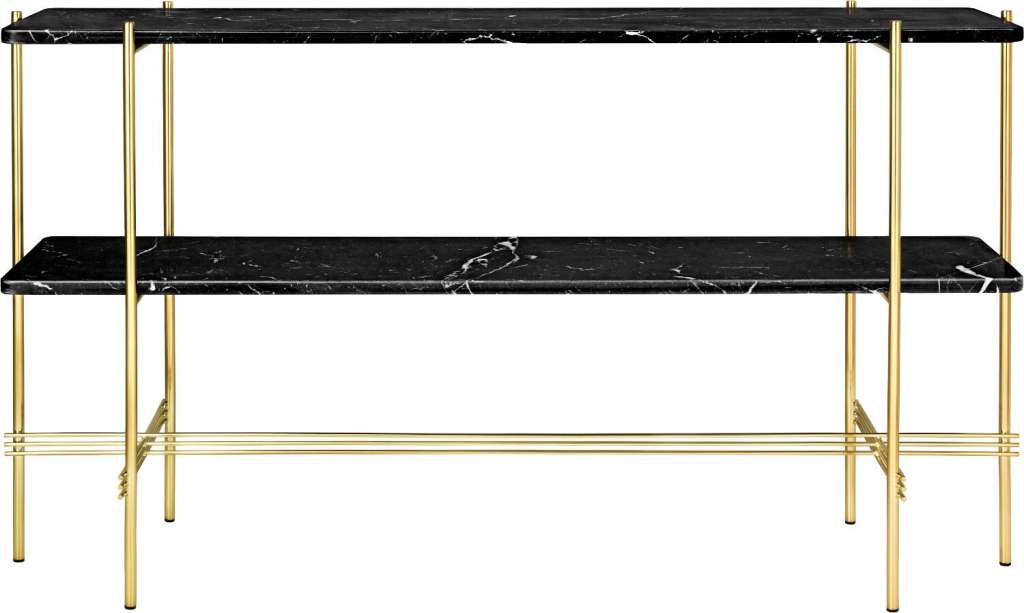Gubi - TS Konsole - rechteckig - Nero Marquina - Gestell messing - hoch - indoor