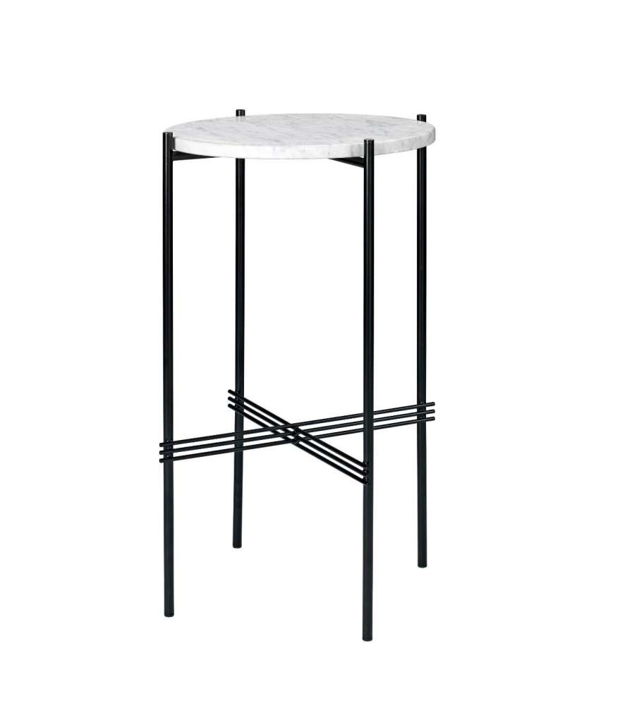 Gubi - TS Konsole - rund - Bianco Carrara - Marmor - Gestell schwarz - indoor