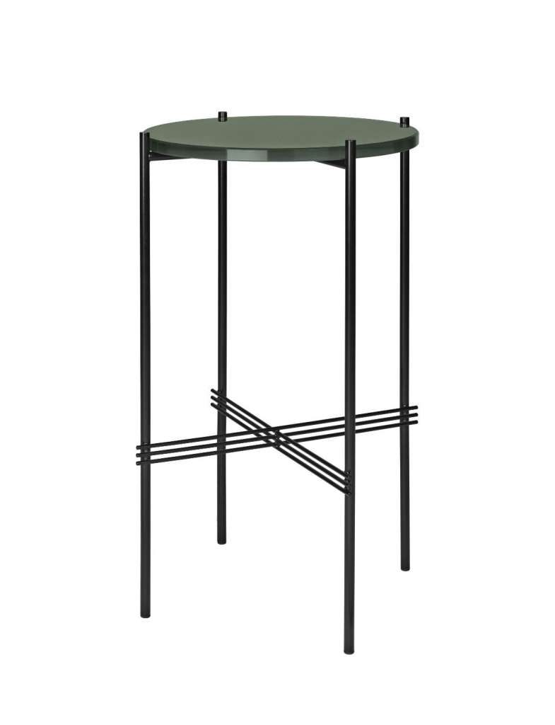 Gubi - TS Konsole - rund - dusty green - Glas - Gestell schwarz - indoor