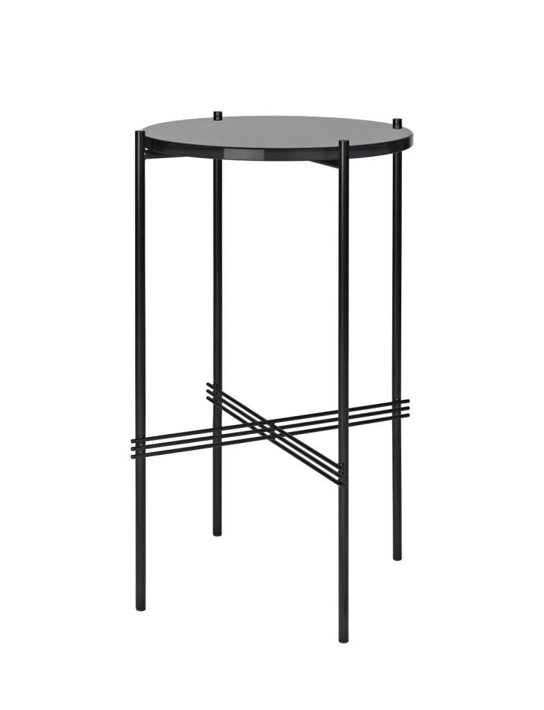 Gubi - TS Konsole - rund - graphite black - Glas - Gestell schwarz - indoor