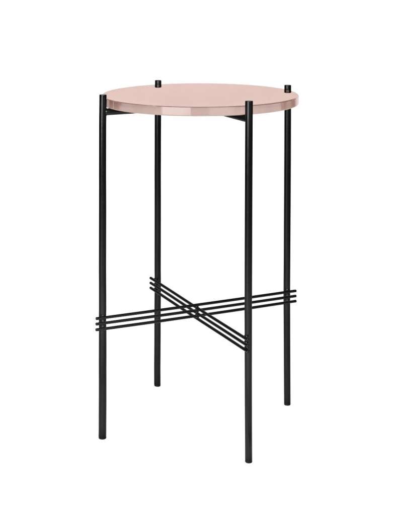 Gubi - TS Konsole - rund - vintage red - Glas - Gestell schwarz - indoor