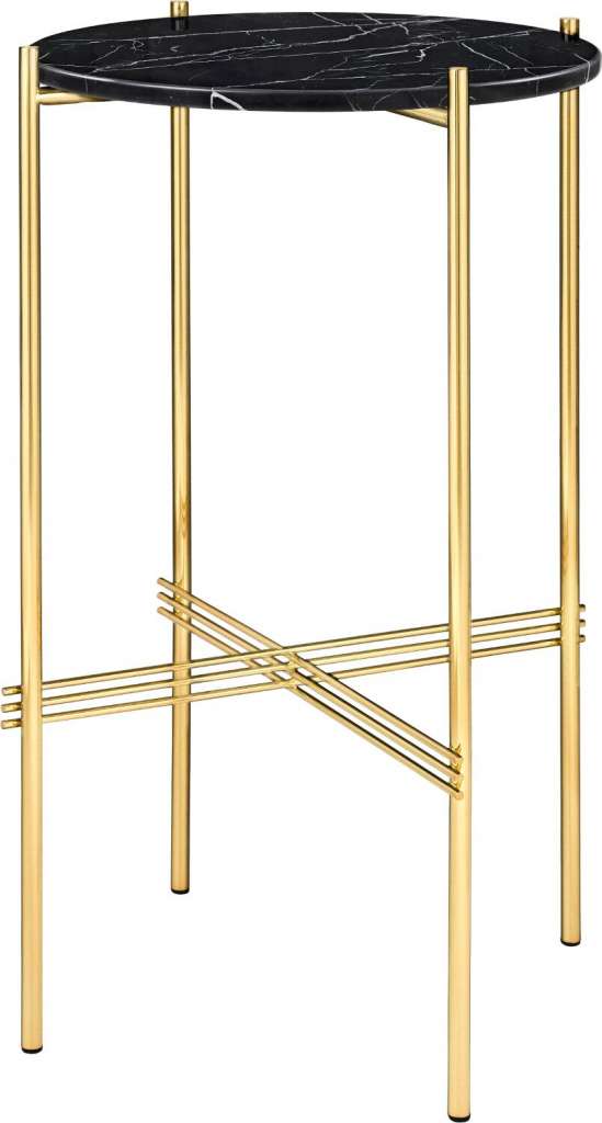 Gubi - TS Konsole - rund - Nero Marquina - Marmor - Gestell messing - indoor