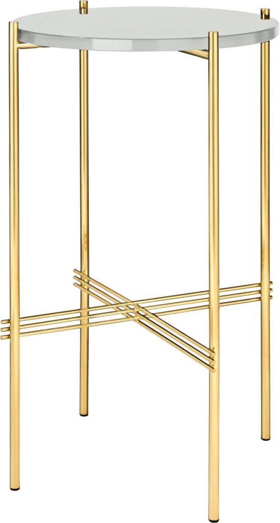 Gubi - TS Konsole - rund - oyster white - Glas - Gestell messing - indoor