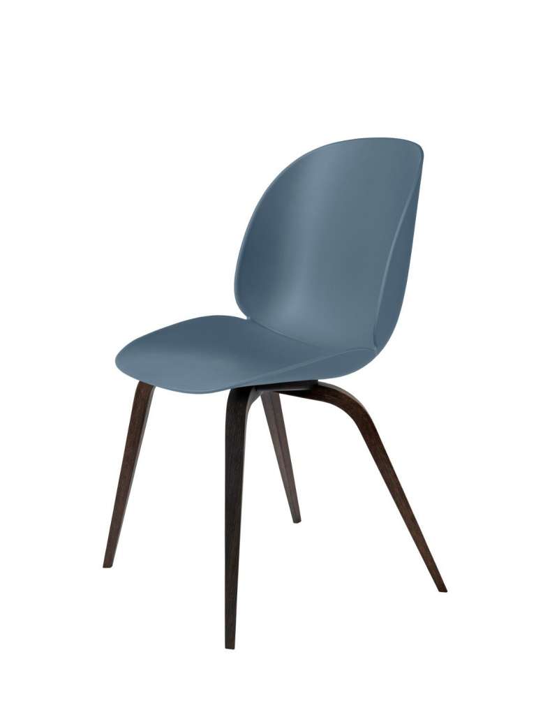 Gubi - Beetle Dining Stuhl - blau grau - Gestell Walnuss - indoor