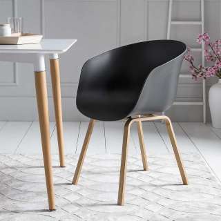 Kunststoff Stühle in Schwarz Metallgestell in Holz Naturfarben (2er Set)