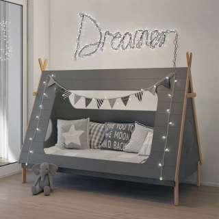 Tipi Kinderzimmerbett in Grau Kiefer teilmassiv
