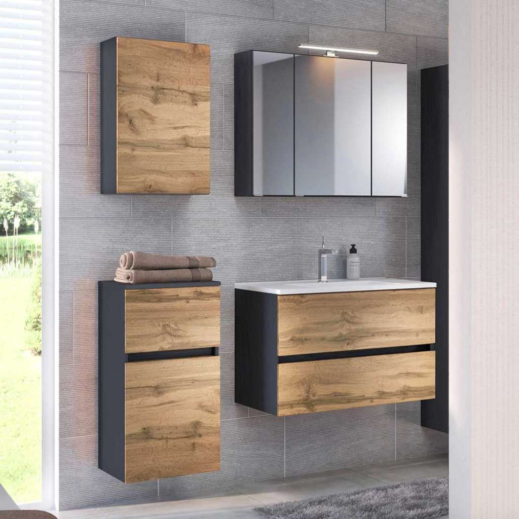 Badezimmer Kombination in Wildeichefarben und Anthrazit Made in Germany (4-teilig)