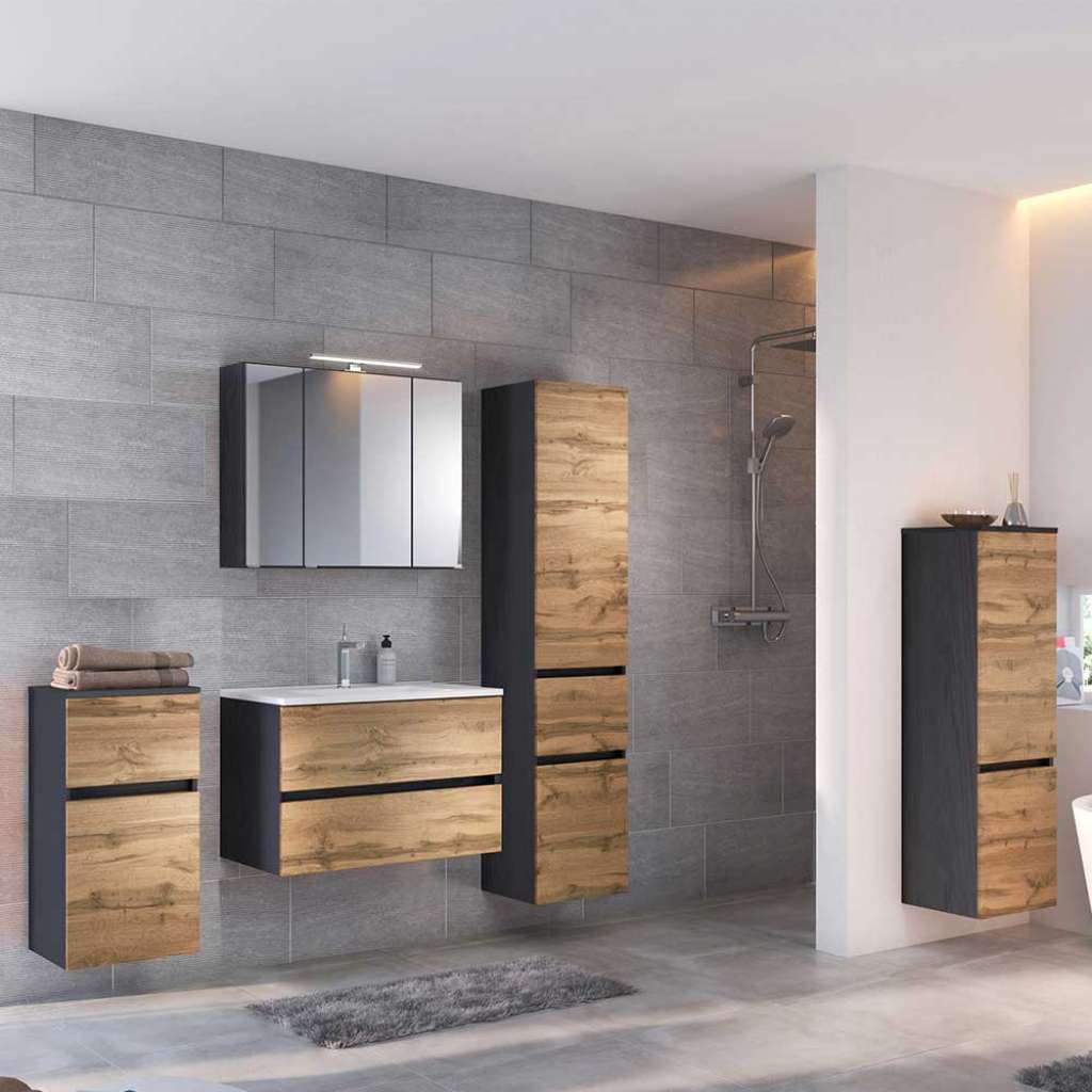 Design Badezimmer Set in Wildeichefarben und Anthrazit Made in Germany (5-teilig)