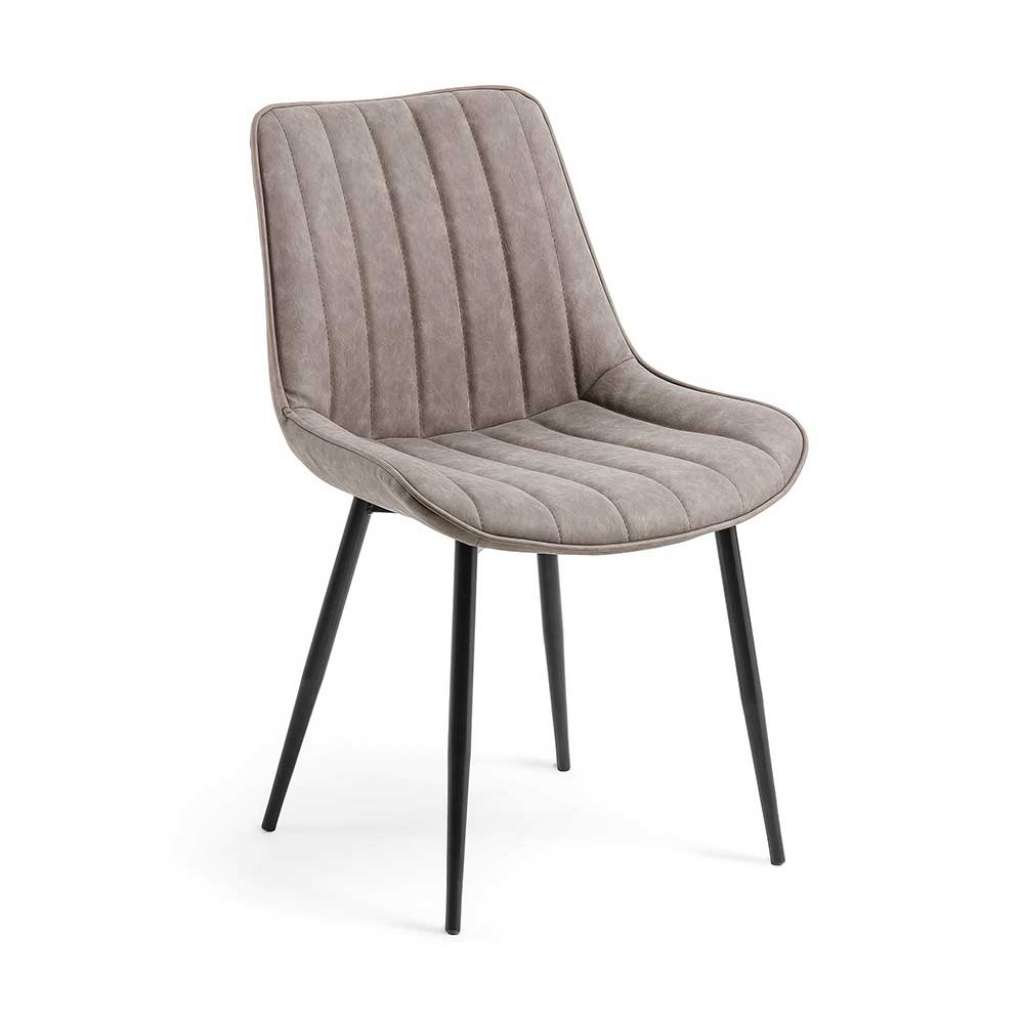 Esstisch Stühle in Grau Kunstleder Metallgestell in Schwarz (2er Set)