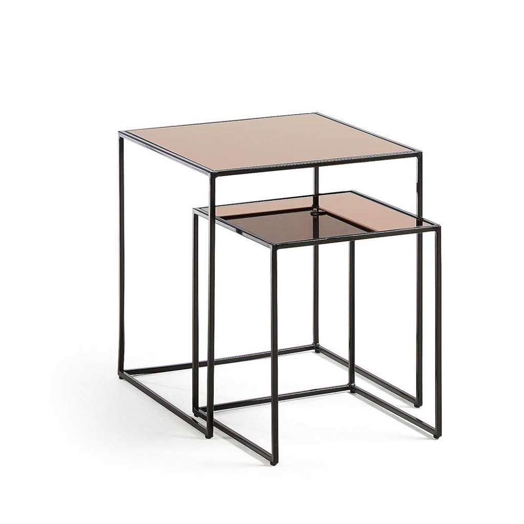 Glasbeistelltisch Set in Kupferfarben und Schwarz modern (2-teilig)