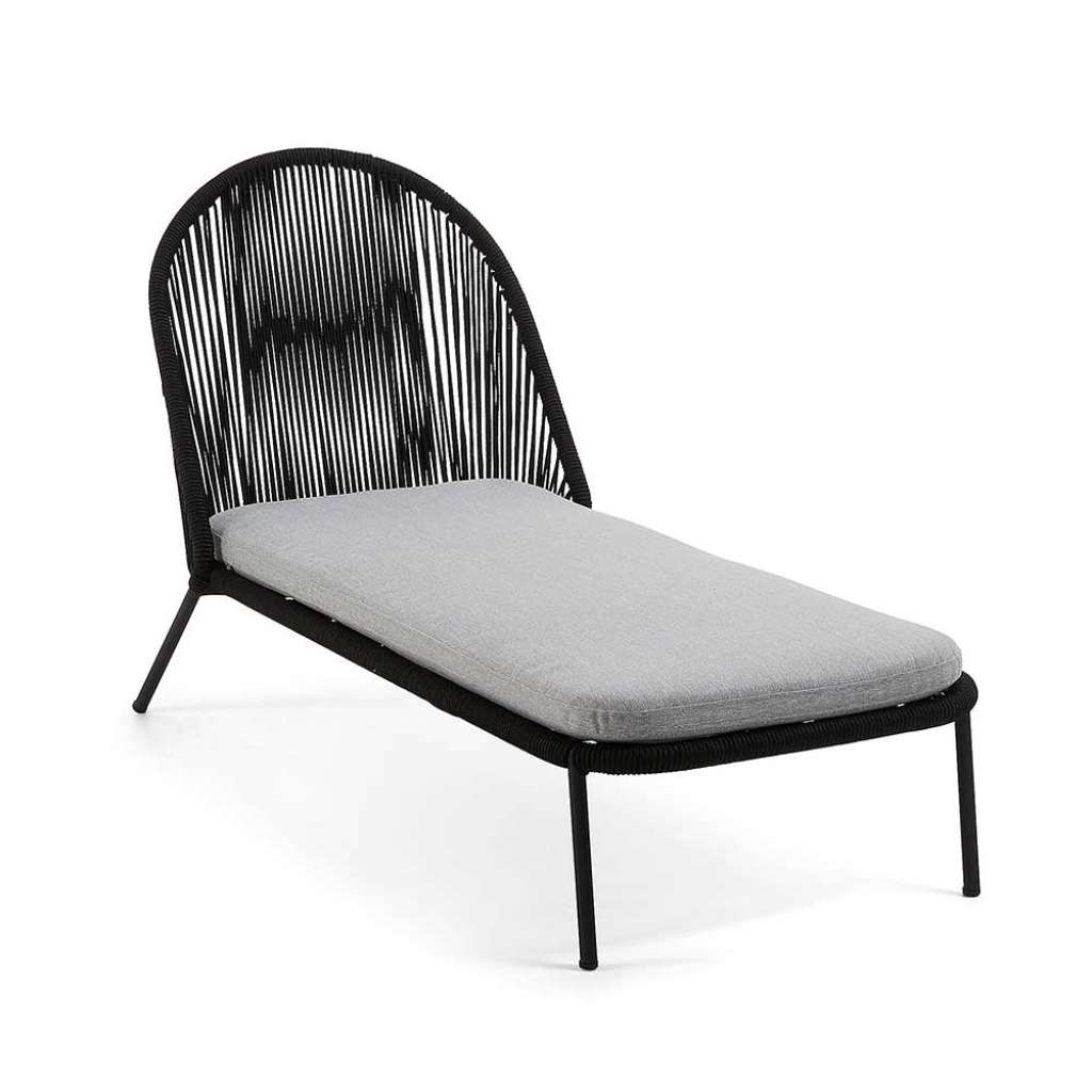 Retro Lounge Liege in Schwarz Kordel Geflecht und Stahl